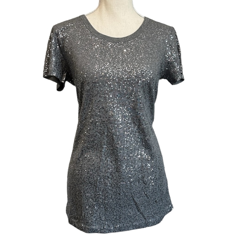 DKNY Donna Karen New York Sequins Blouse T-Shirt Gray NWT Women’s Size Medium